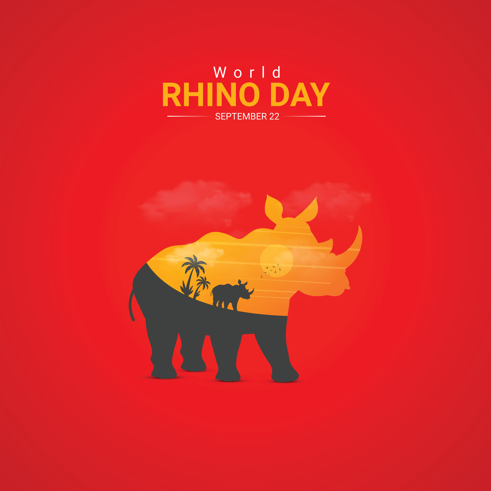 world rhino day creative ads design. save, jungle and rhino silhouette