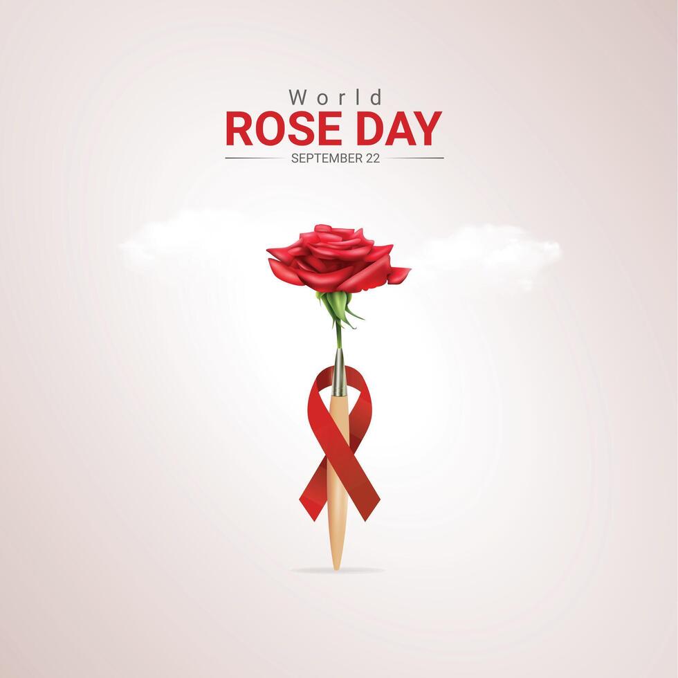 World Rose Day creative ads design. Rose, ribbon and Rose symbol isolated on Template for background. Rose Poster, , 3d, illustration, Sep 22. Important day, Holiday concept. vector