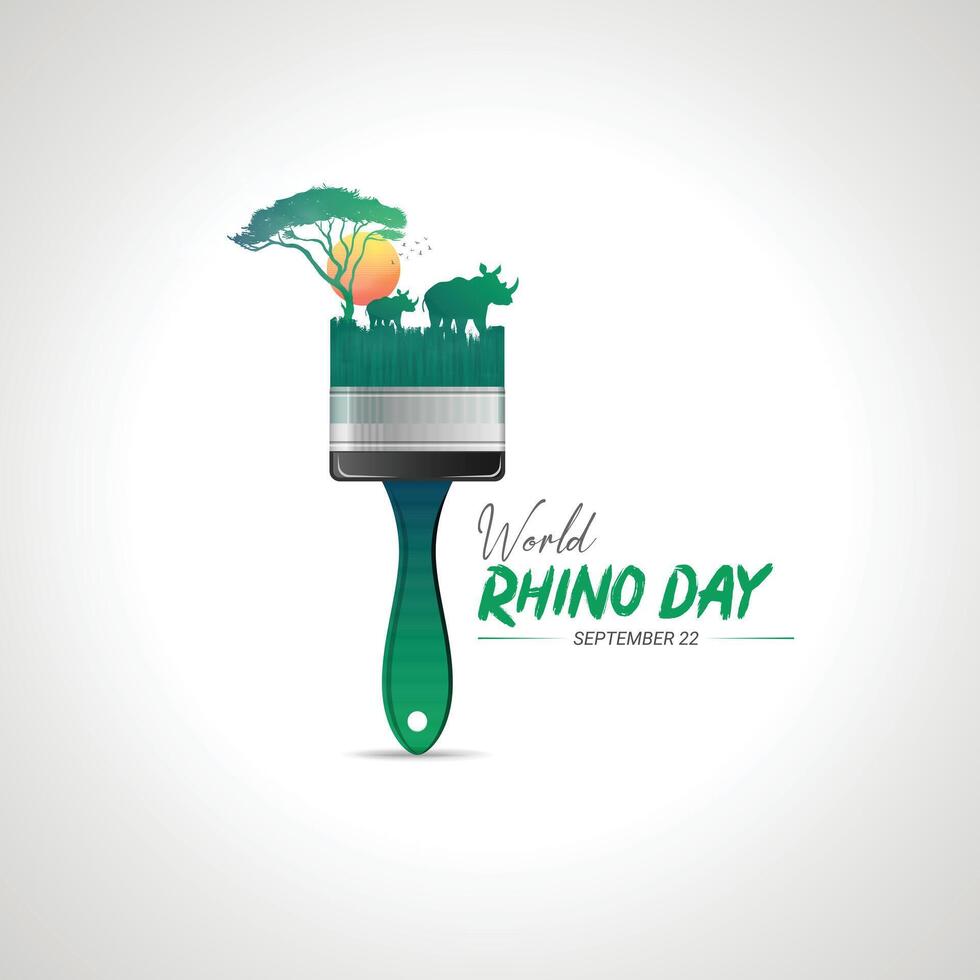 world rhino day creative ads design. save, jungle and rhino silhouette isolated on Template for background. rhino day Poster, , 3d, illustration, Sep 22. Important day, Holiday concept. vector