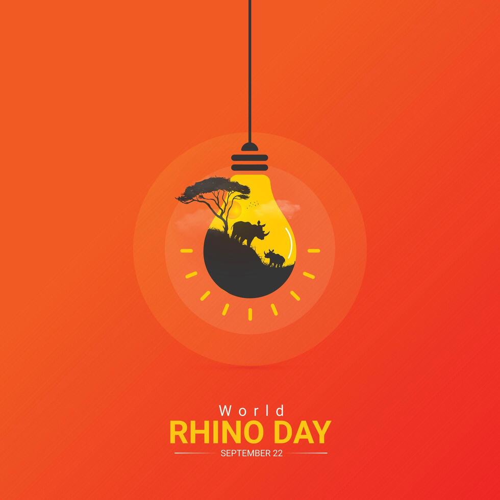 world rhino day creative ads design. save, jungle and rhino silhouette isolated on Template for background. rhino day Poster, , 3d, illustration, Sep 22. Important day, Holiday concept. vector