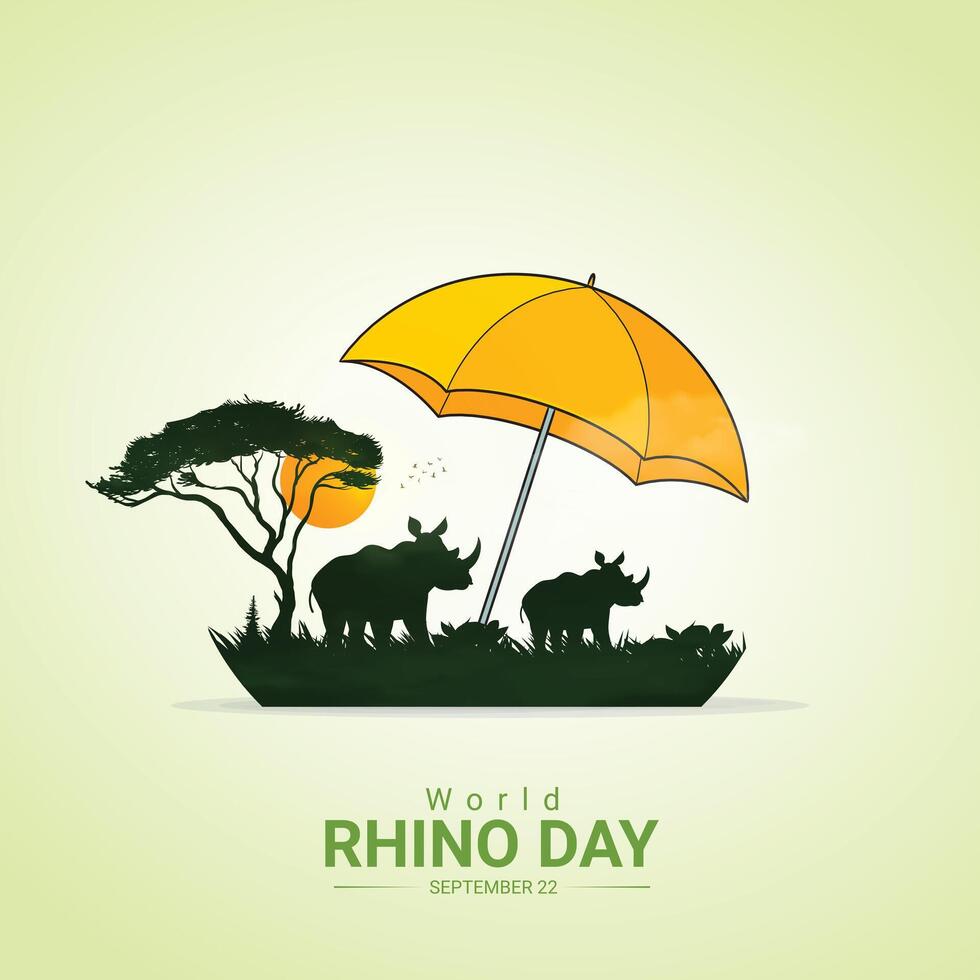 world rhino day creative ads design. save, jungle and rhino silhouette isolated on Template for background. rhino day Poster, , 3d, illustration, Sep 22. Important day, Holiday concept. vector