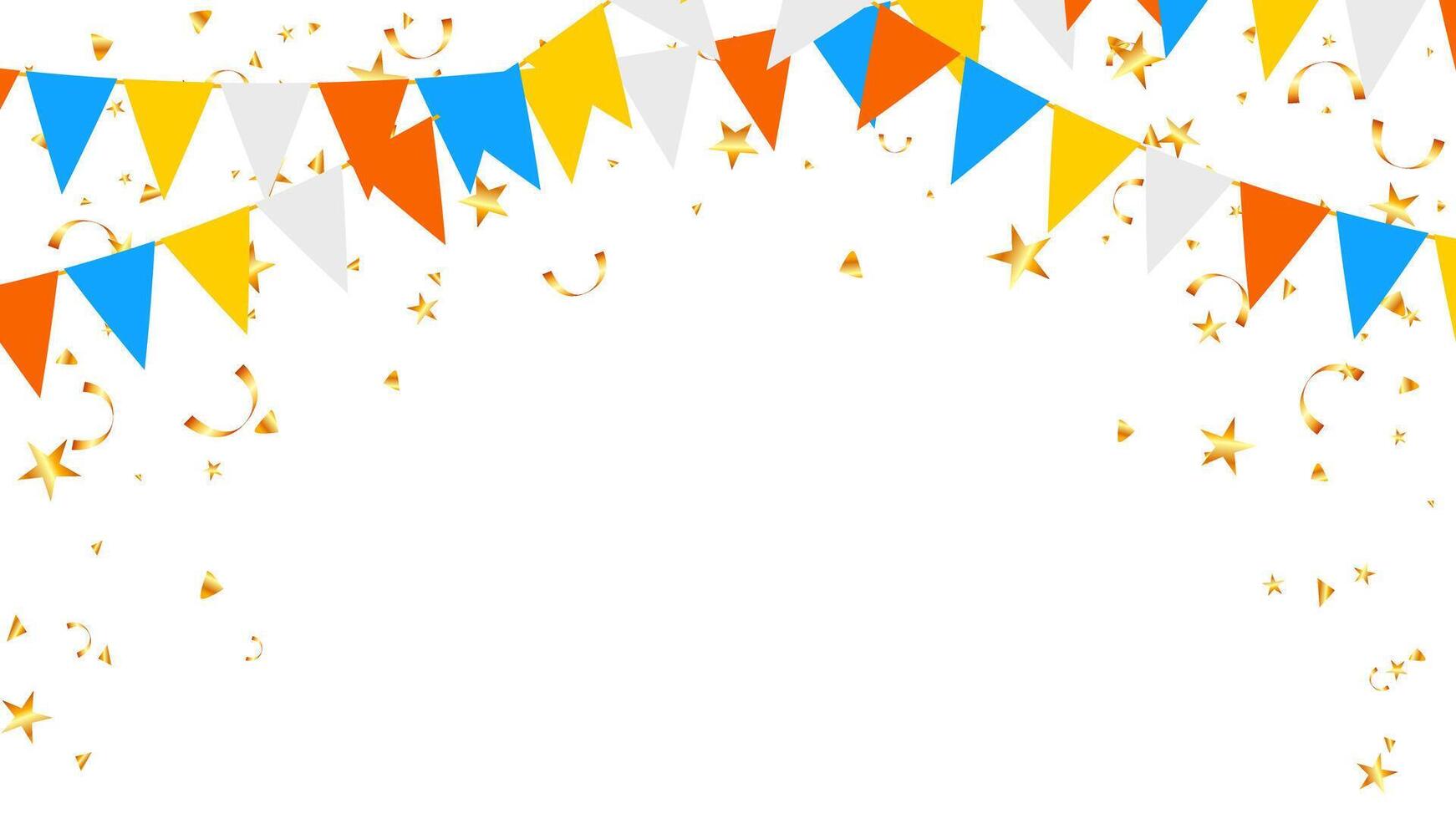 Frame colorful bunting garland flag and confetti birthday decoration elements vector