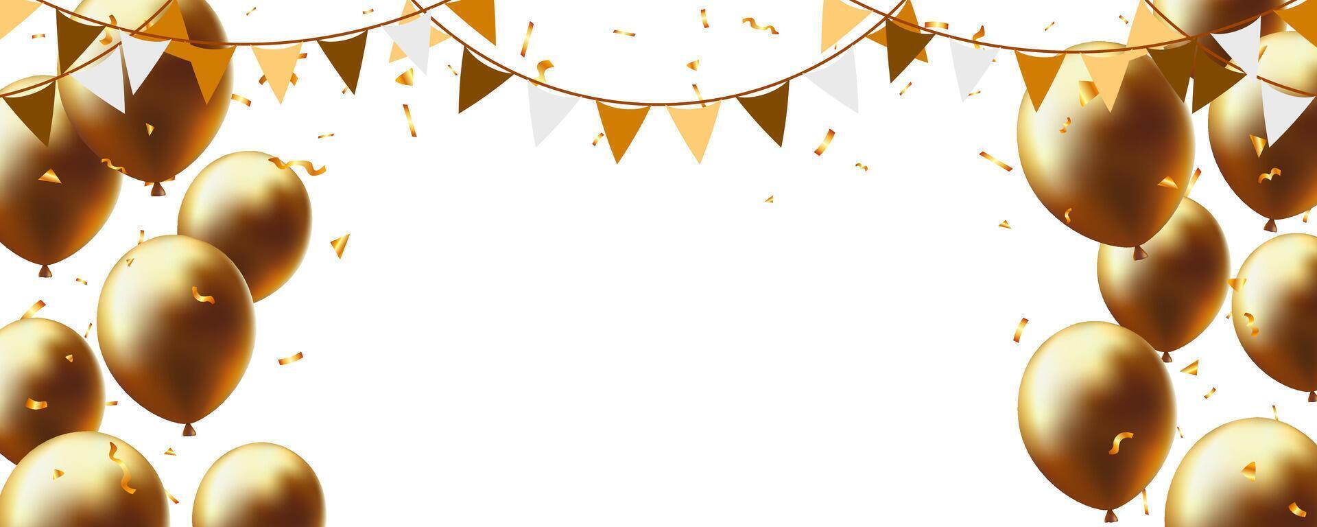birthday party or holiday frame gold balloons isolated on white background with copy space for text vector