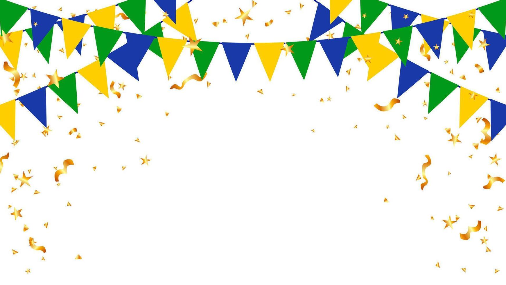 Brazilian party background with flag and star confetti. decoration greeting card vector