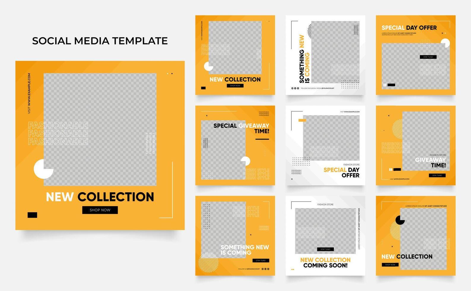 social media template banner blog fashion sale promotion. fully editable instagram and facebook square post frame puzzle organic sale poster. fresh yellow element shape background vector