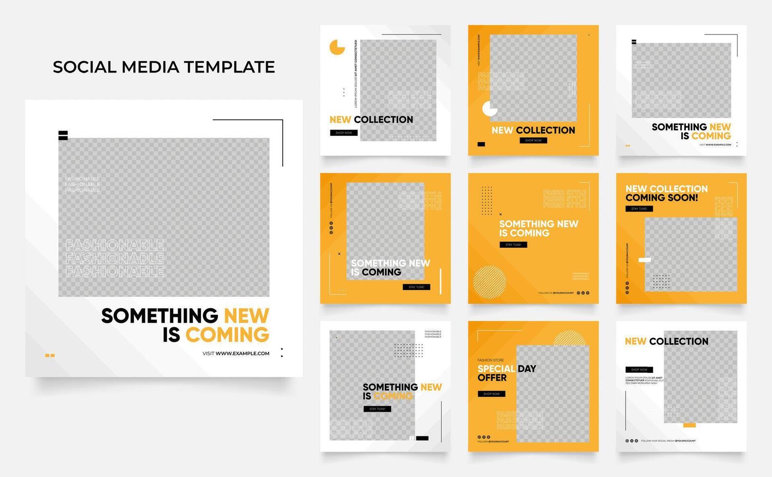 social media template banner blog fashion sale promotion. fully editable square post frame puzzle organic sale poster. fresh yellow element shape background vector