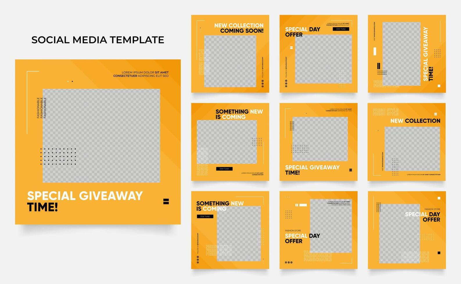 social media template banner blog fashion sale promotion. fully editable square post frame puzzle organic sale poster. fresh yellow element shape background vector