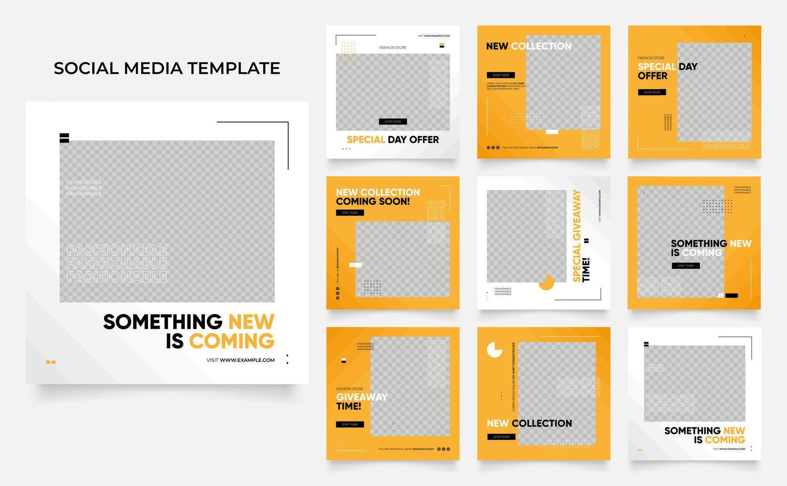 social media template banner blog fashion sale promotion. fully editable square post frame puzzle organic sale poster. fresh yellow element shape background vector