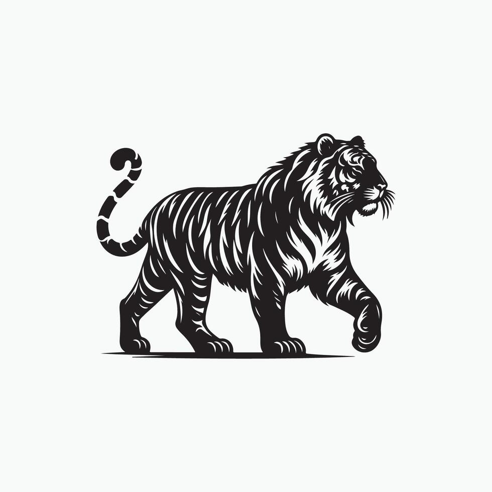 Black and white silhouette tiger illustration. Silhouette illustration of a tiger. logo vector