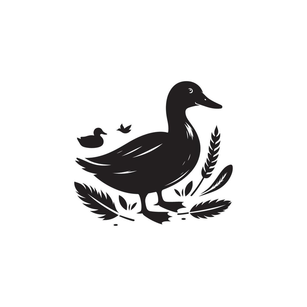 Black and white silhouette duck illustration. Silhouette illustration of a duck. logo vector