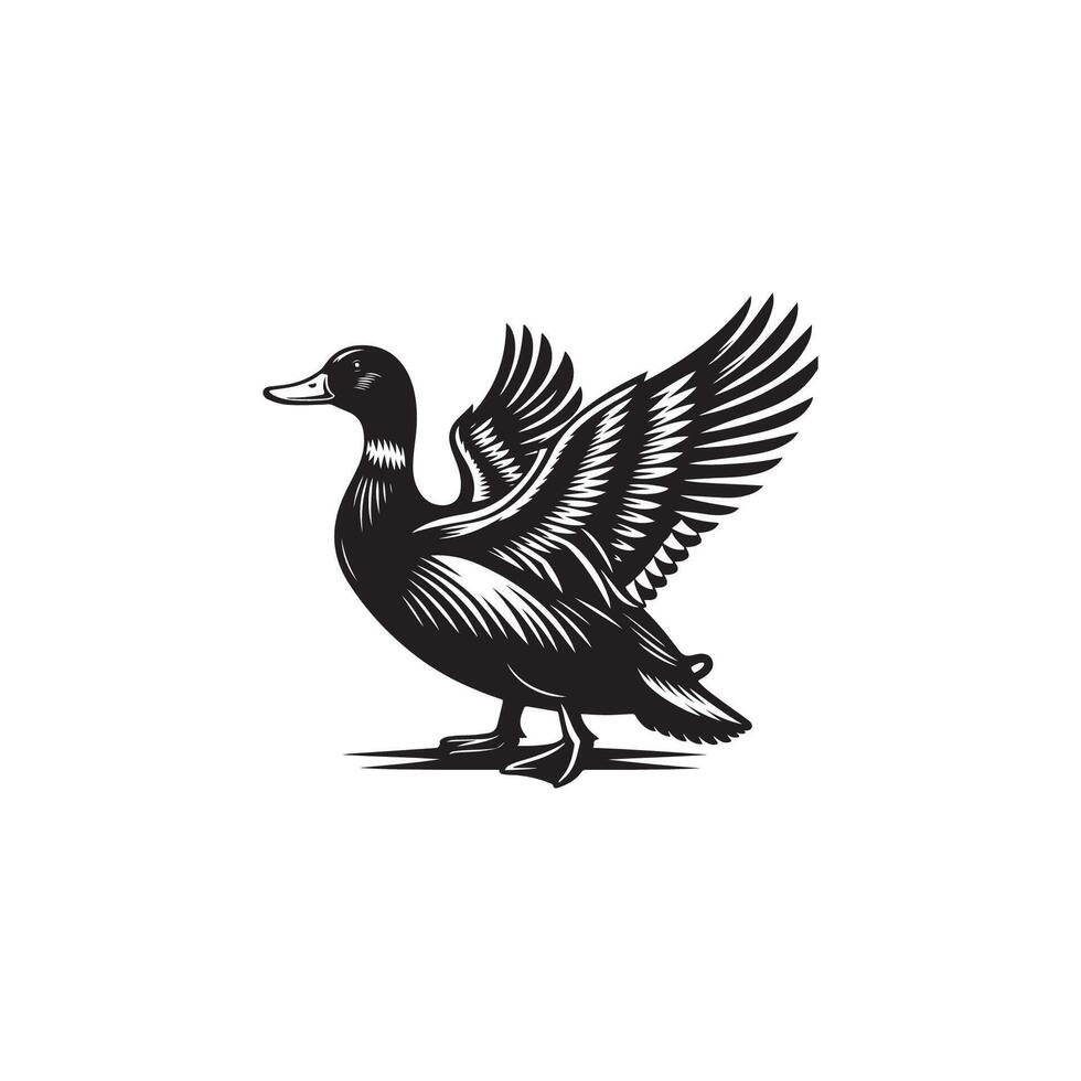 Black and white silhouette duck illustration. Silhouette illustration of a duck. logo vector