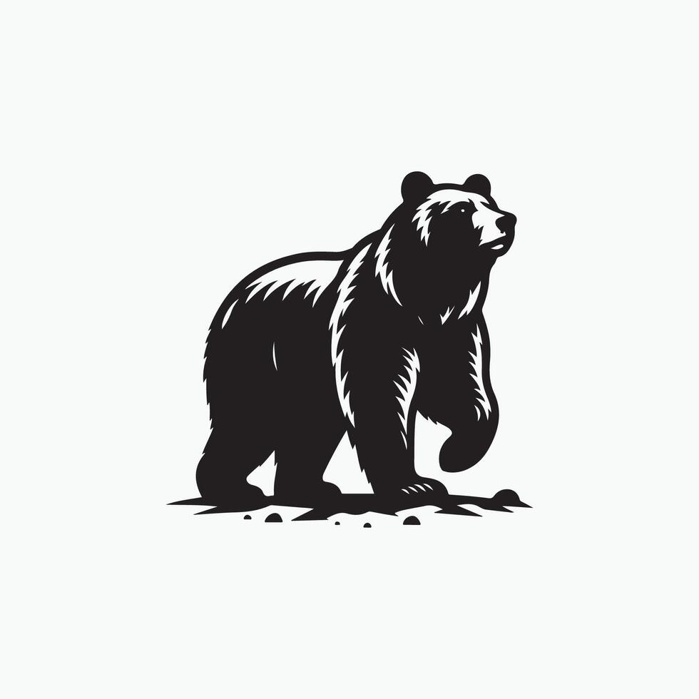 Black and white silhouette bear illustration. Silhouette illustration of a bear. logo vector