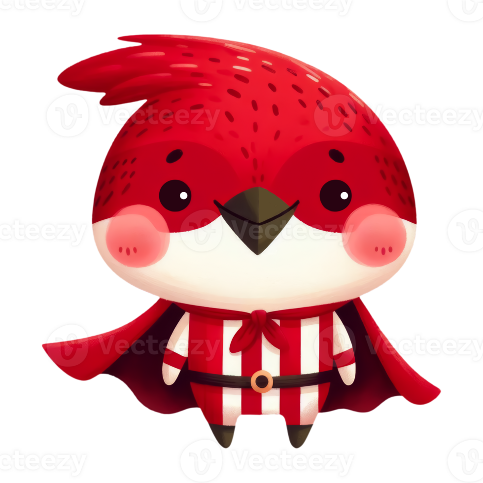 Cute Woodpecker in Red Superhero Costume png