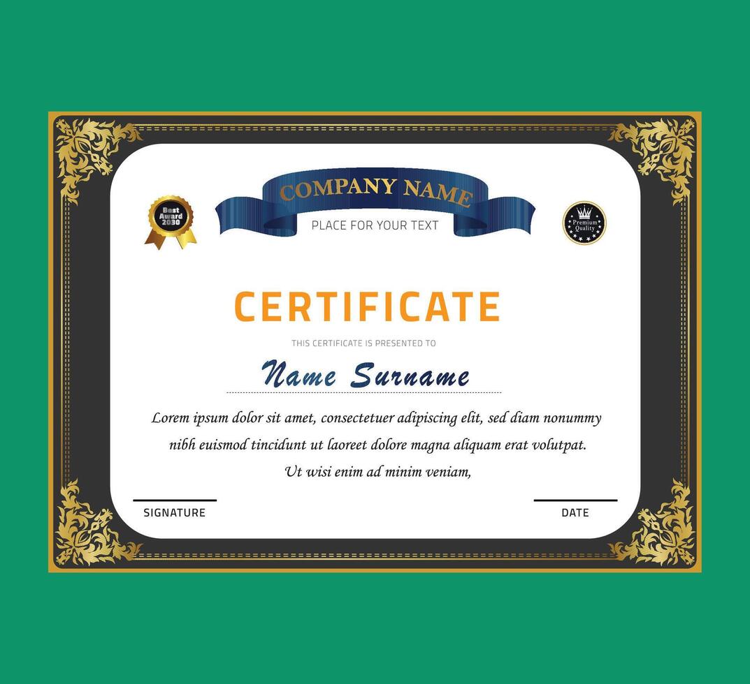 Certificates of completion template with luxury badge and modern line and shapes. vector