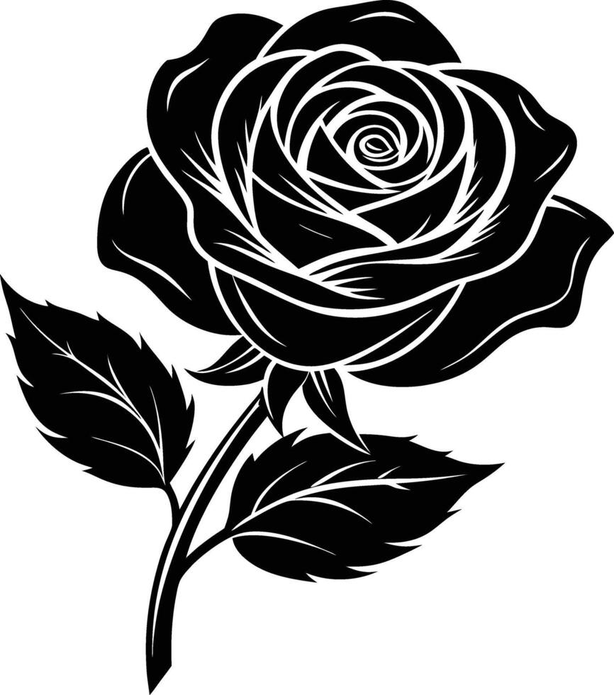 Rose Linocut Style Illustration Art vector