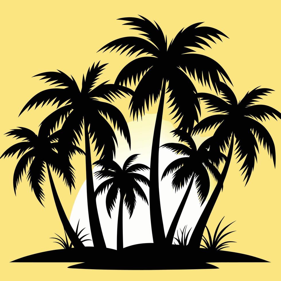 Palm Trees Silhouettes Yellow Background Illustration Art vector