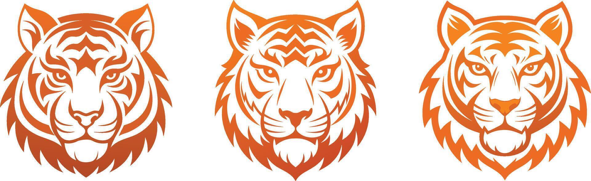 Three set of orange tiger faces illustration Art vector