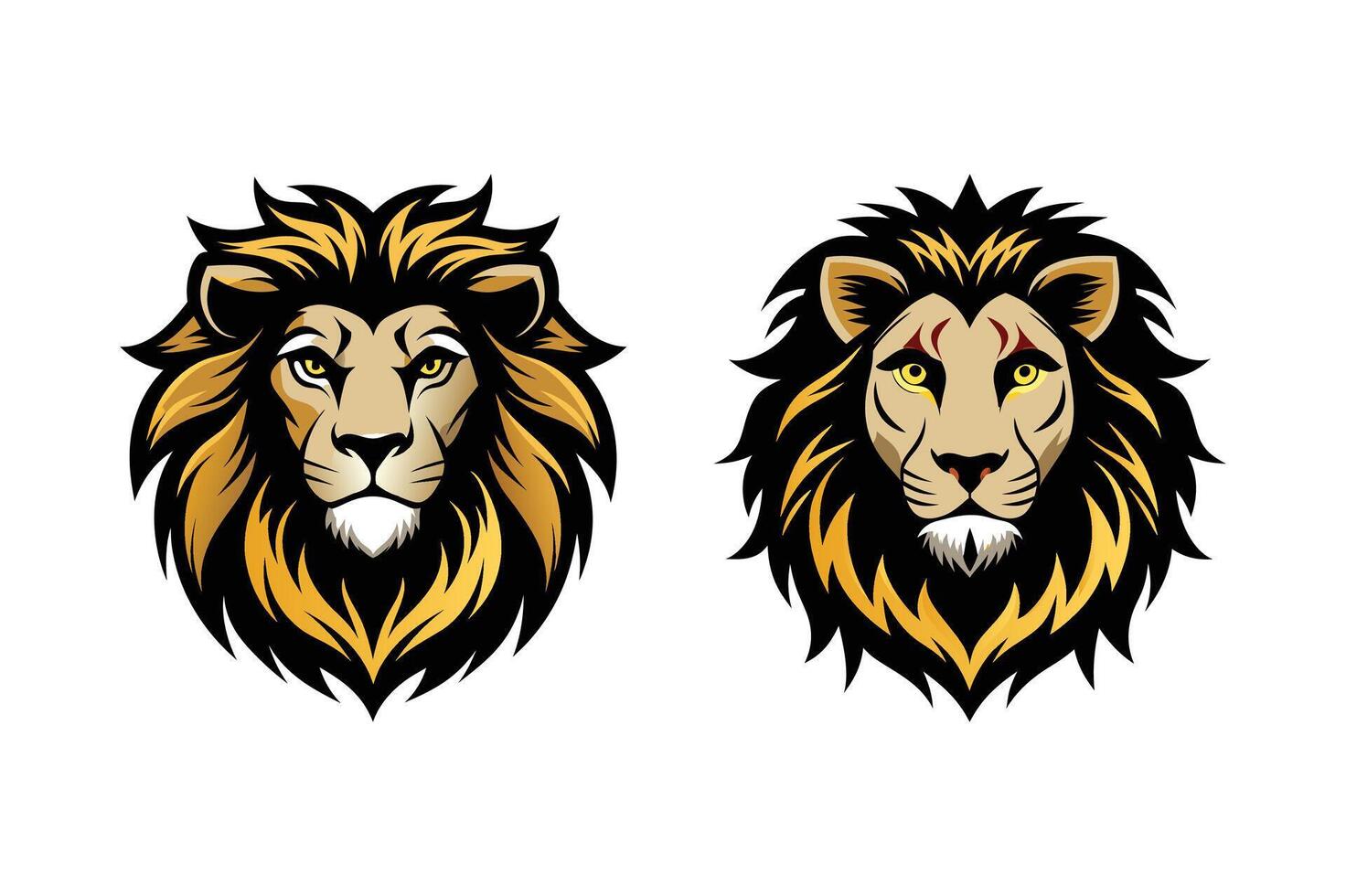 2 Set of Lion Face Logo Illustration Art vector