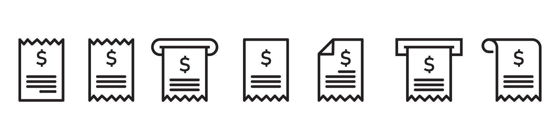 Receipt icon set in line style. symbol sign for apps and website, Invoice or bill simple black style symbol, vector