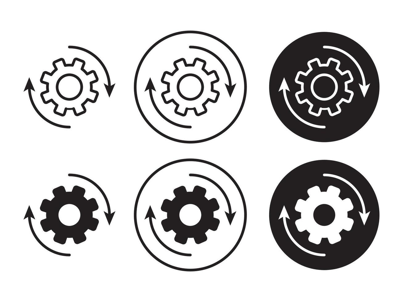 Data Recovery icon set. Black Filled and Outlined Style. Gear and Renewal Process for Fast Backup Restoration Sign. Data Recovery and Reset Symbol vector