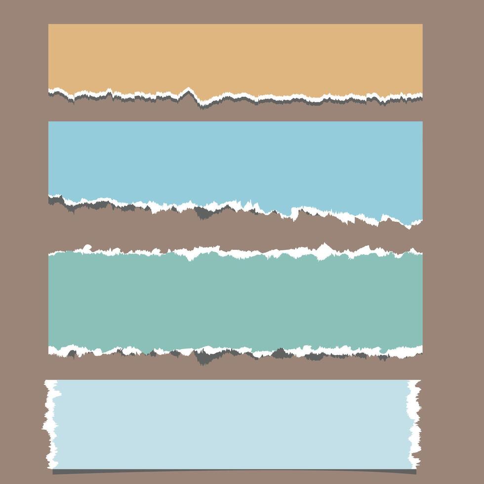 Colorful torn paper strips isolated on white background. Realistic paper scraps with torn edges. shreds of notebook pages. vector
