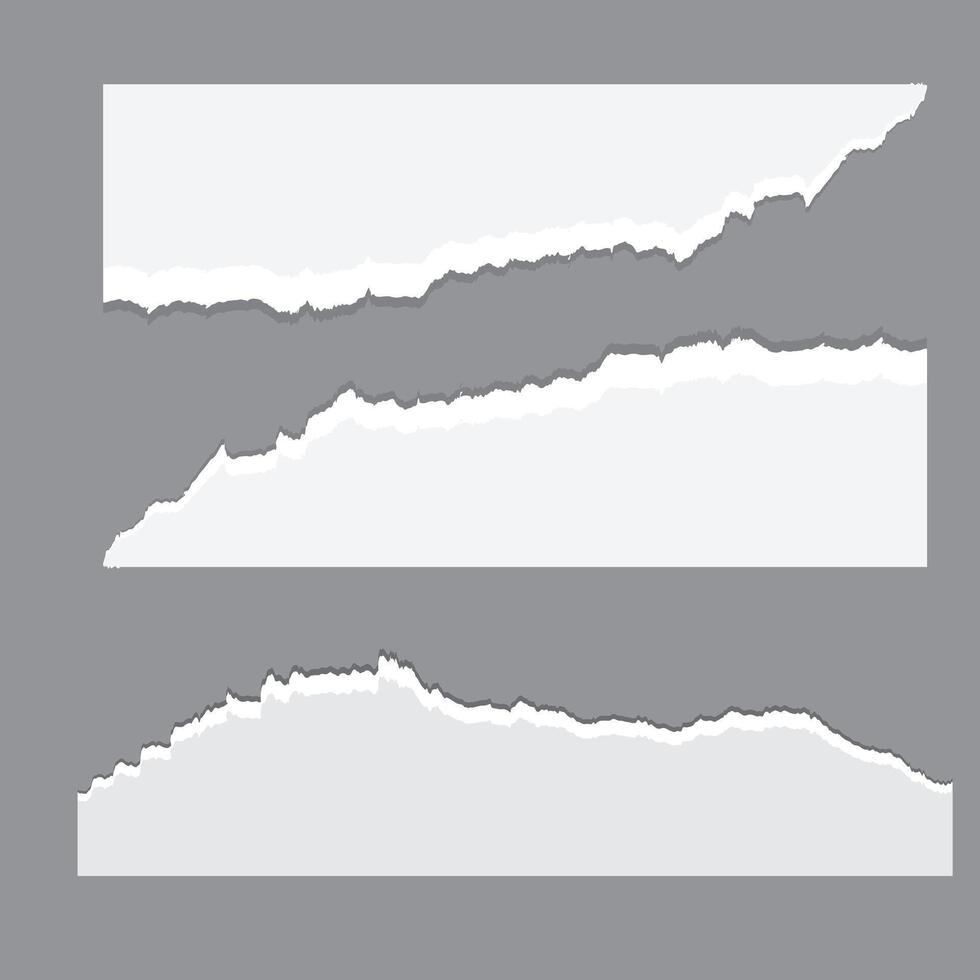 White ripped paper strips collection. Realistic paper scraps with torn edges. Sticky notes, shreds of notebook pages. vector