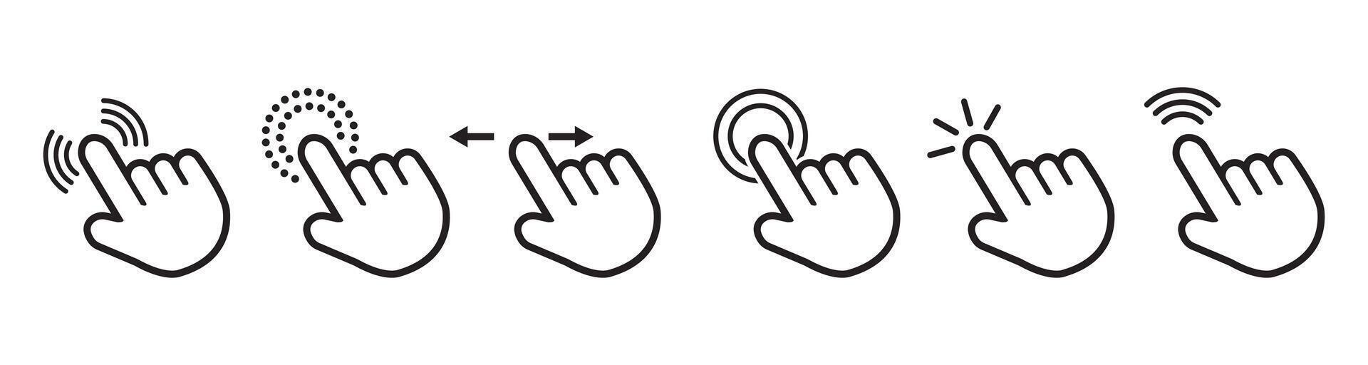 Hand click icon set. pointer icon. touch screen symbol, pointer sign and symbol. hand cursor icon vector