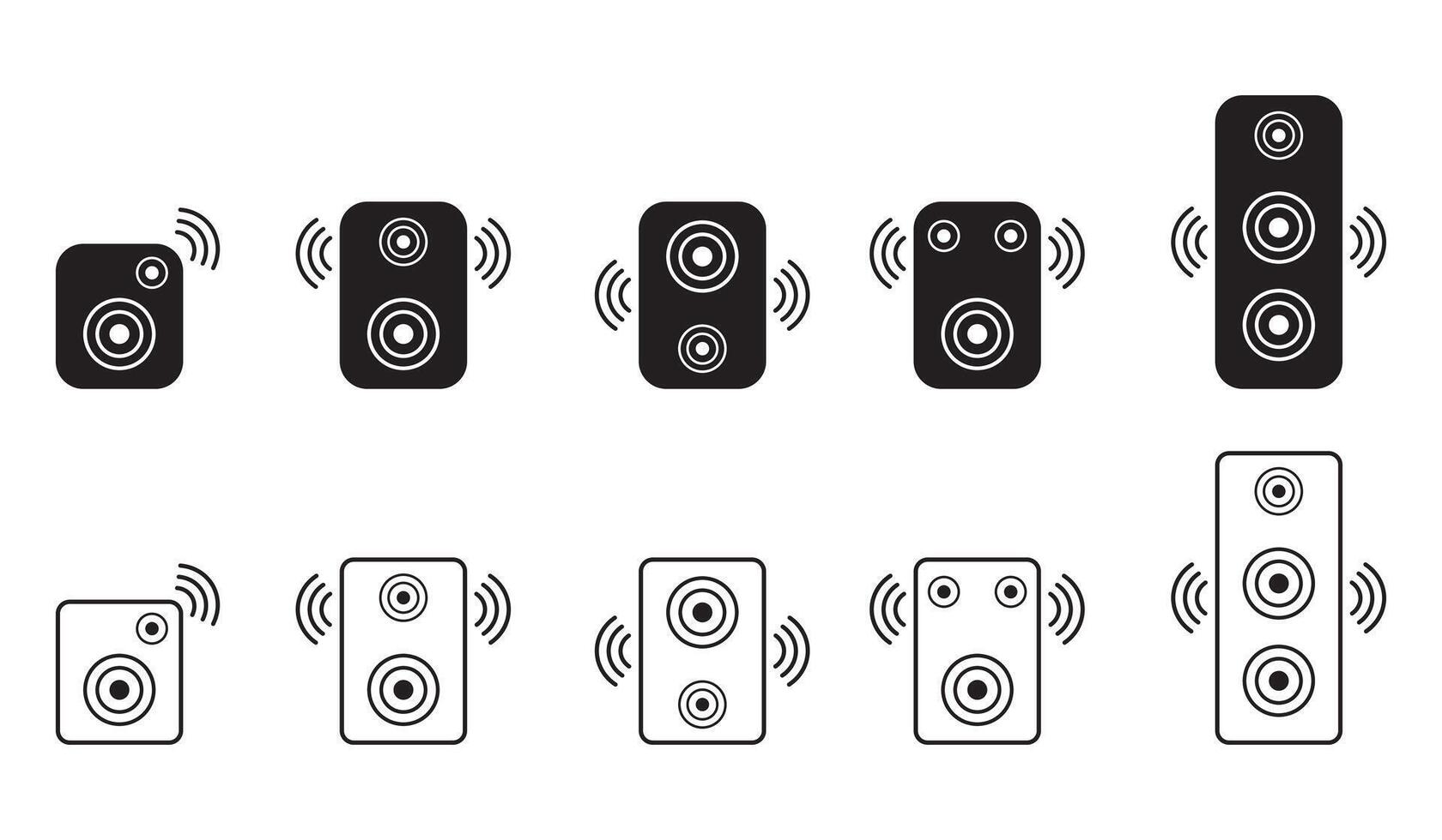 Music speaker icon, Loud woofer box icons set, design, outline, line and stroke style can be used for web, mobile, ui, system, eps 10 vector