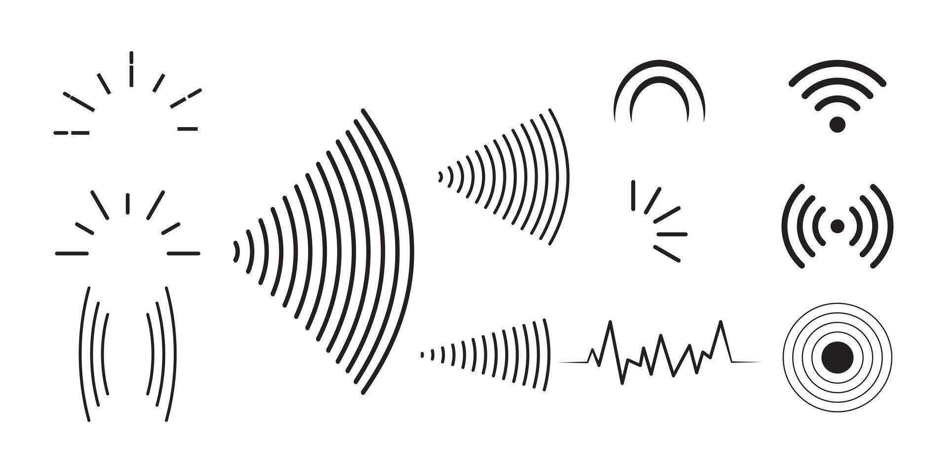Sound wave set. Sound waves, Equalizer, Audio waves, Radio signal, Music. Recording. Analog and digital audio signal. illustration. eps 10 vector