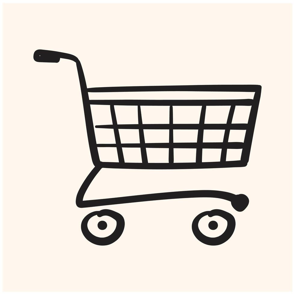 Empty shopping cart. Hand drawn sketch illustration in doodle engraved line art vintage style With illustration style doodle and line art vector