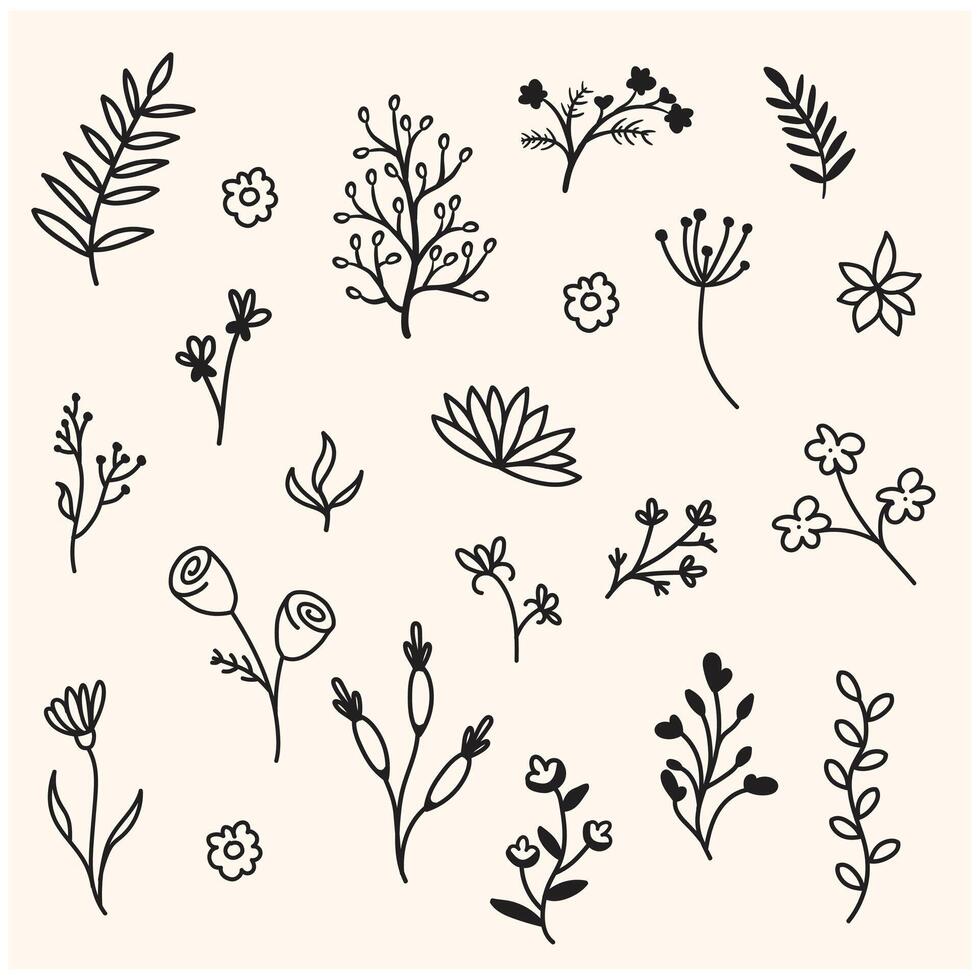 Set of flowers for background, pattern, design of notebook, notebook, concentration paper With illustration style doodle and line art vector