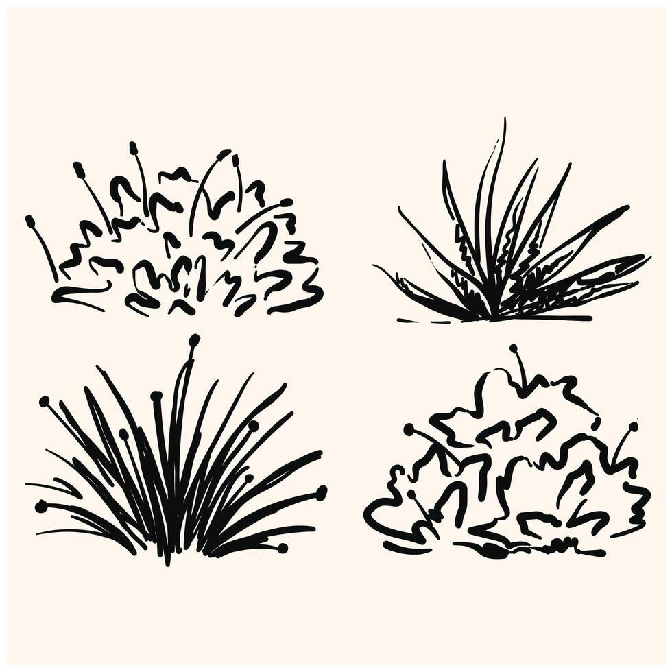Shrub of various shapes, bush of grass With illustration style doodle and line art vector