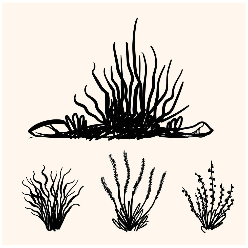 Shrub of various shapes, bush of grass With illustration style doodle and line art vector