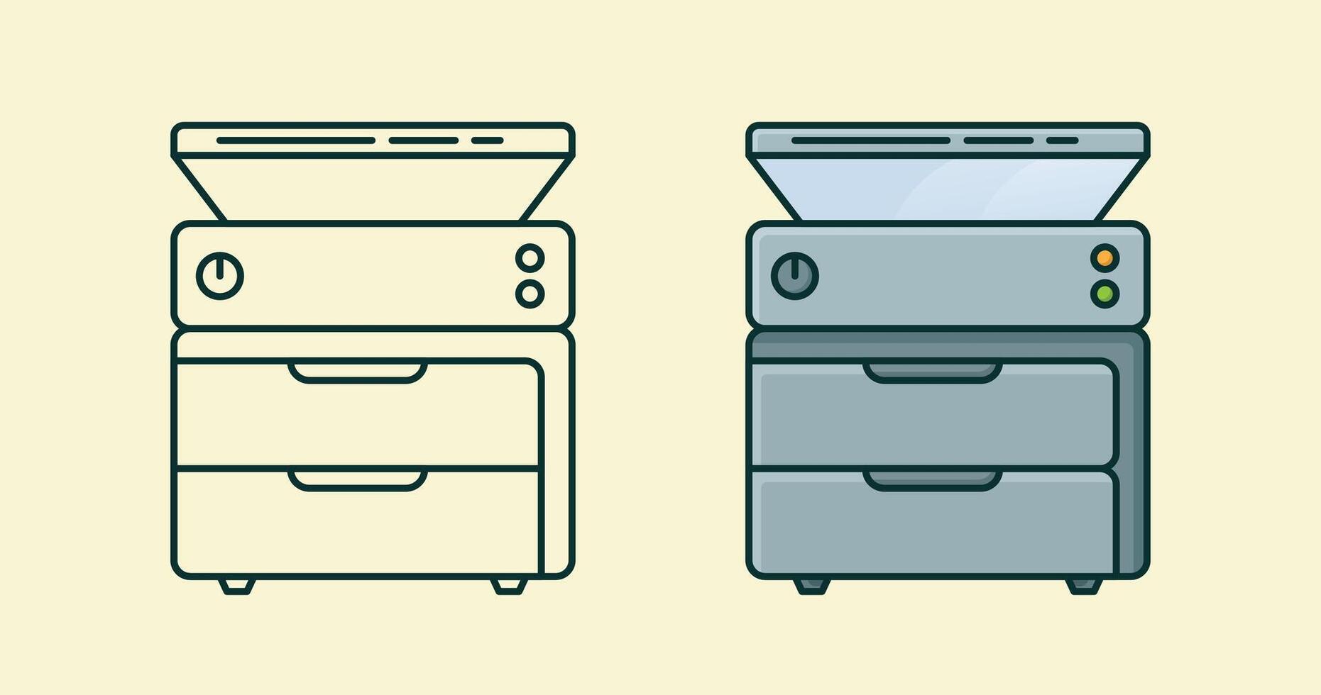 Photocopy or printer machine with open scanner lid minimalist flat illustration with outline vector
