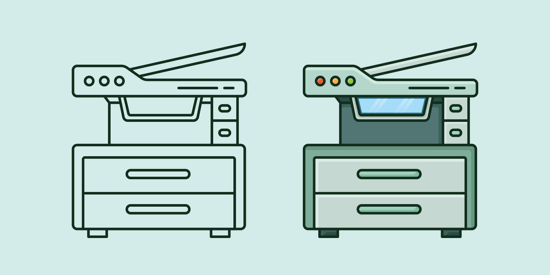 Large size modern printer and photocopy machine with scanner minimalist flat illustration with outline variation vector