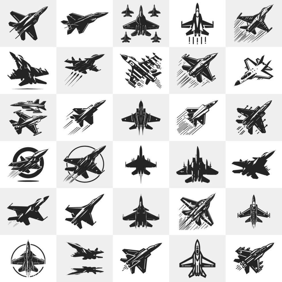 Black and White Military Airplane Bundle. Fighter Get Bundle vector