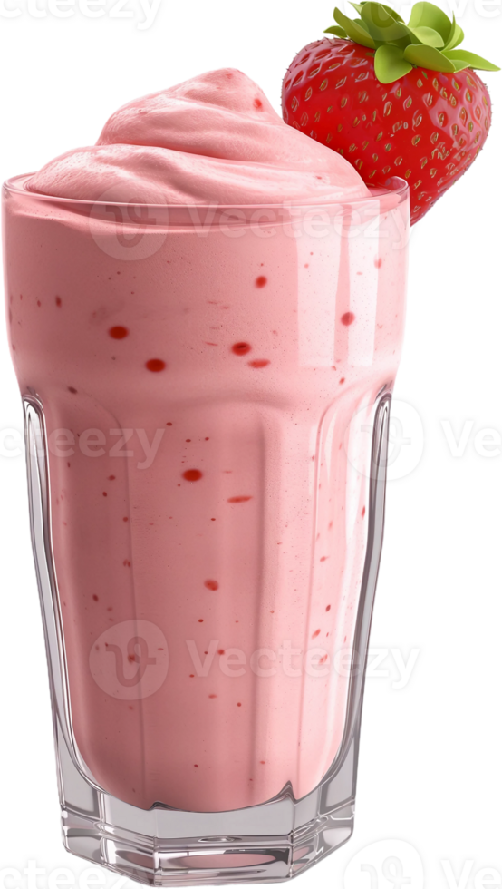 a strawberry milkshake in a glass with a strawberry on top png