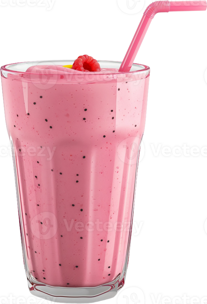 a pink smoothie with a straw and a raspberry png