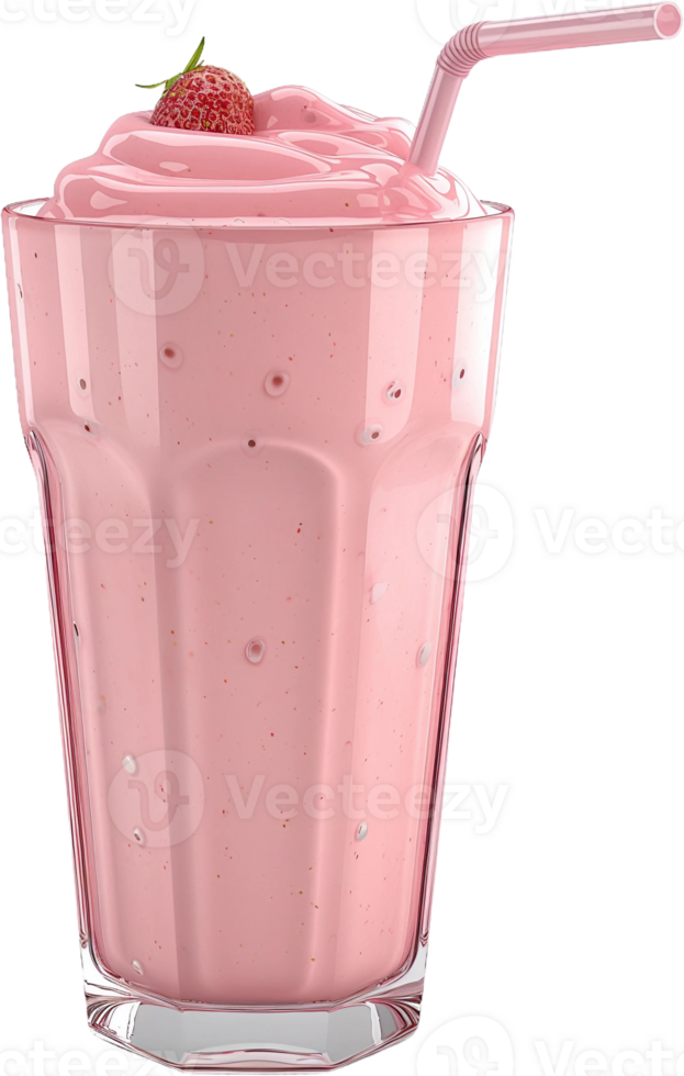 a strawberry milkshake with a straw and a strawberry on top png