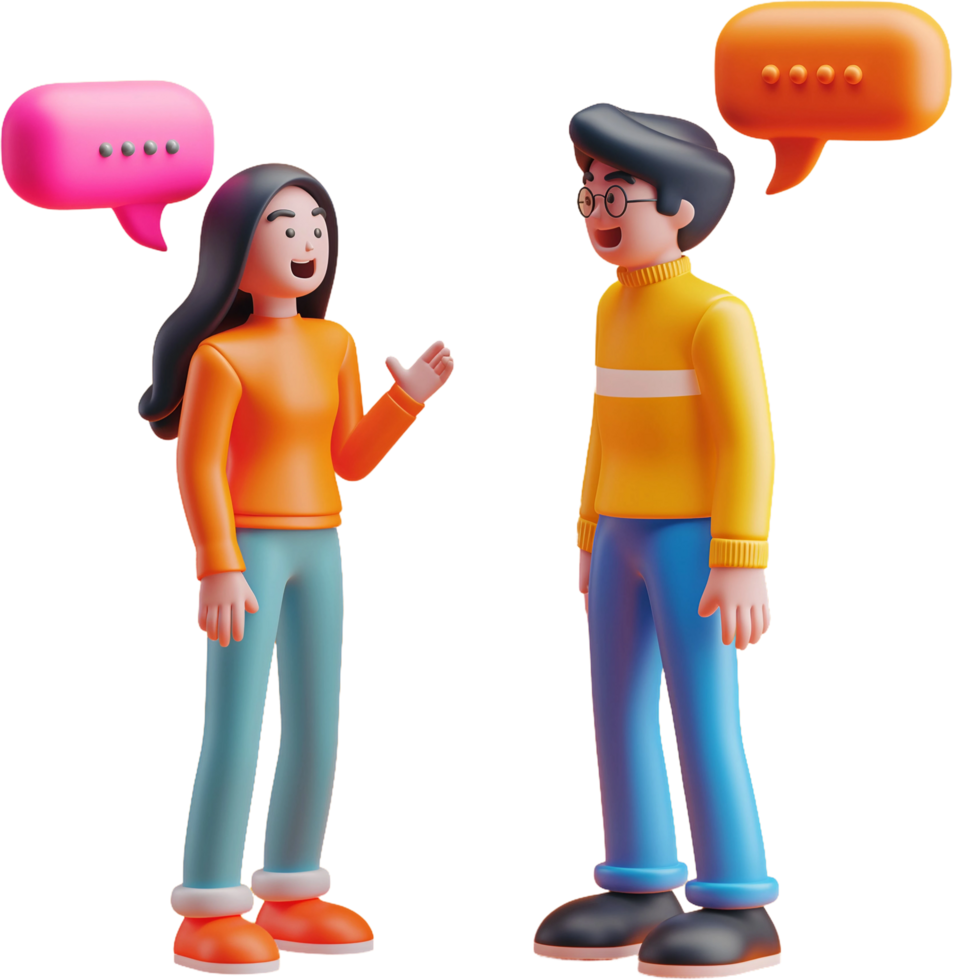 a cartoon couple talking to each other with speech bubbles png
