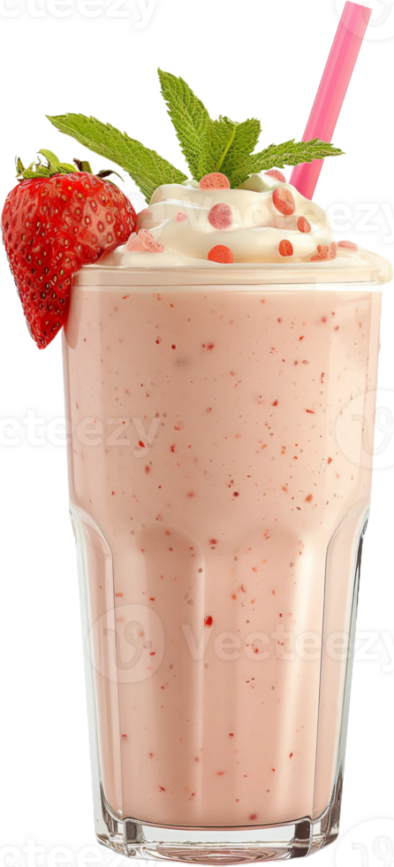 strawberry milkshake with strawberry and mint leaves png