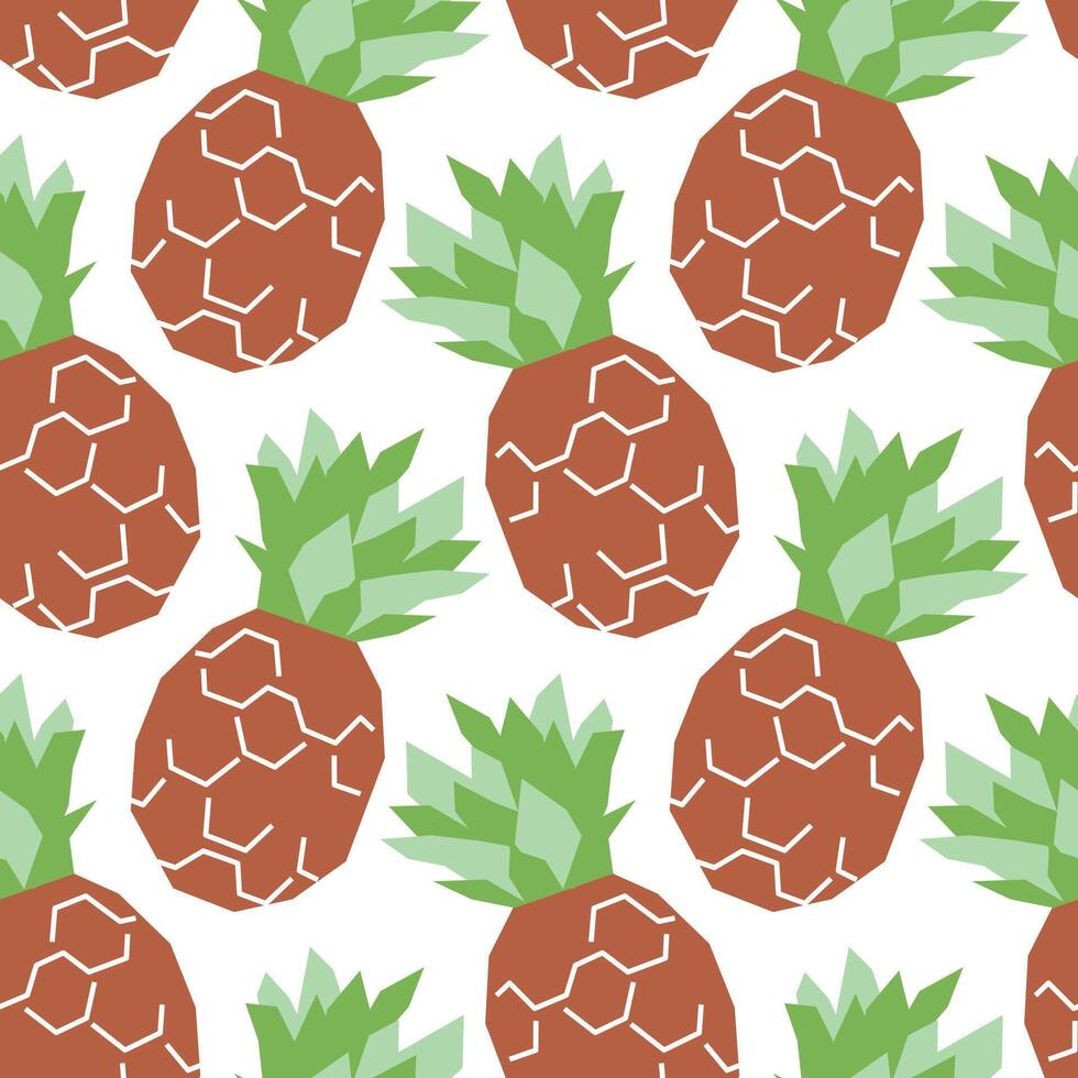 Pineapple cartoon seamless pattern. Tropical fruits background isolated on white. Whole pineapple geometric print for fabric, paper, design. vector