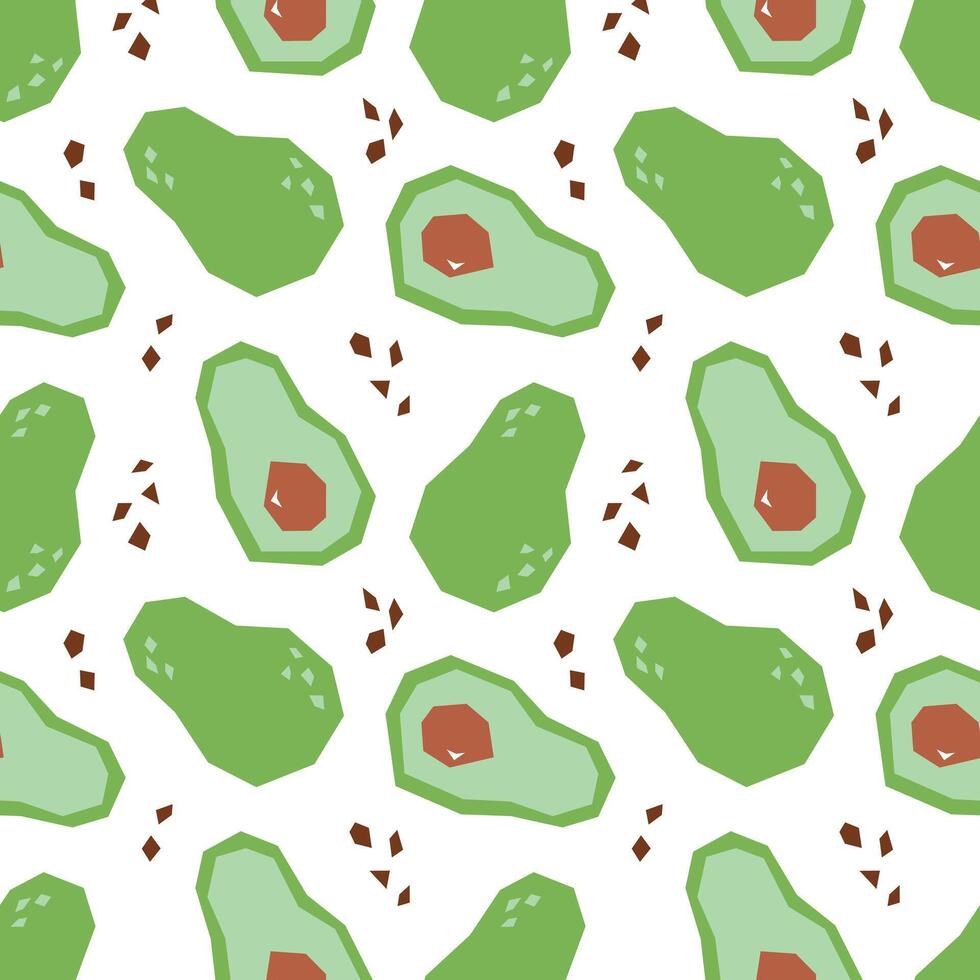 Avocado cartoon seamless pattern. Tropical fruits background isolated on white. Avocado slice and abstract element geometric print for fabric, paper, design. vector