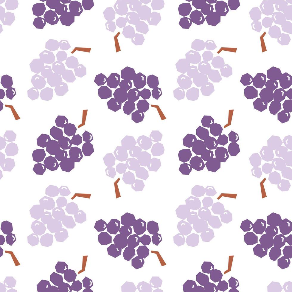 Grape cartoon seamless pattern isolated on white background. Purple bunch of grape abstract geometric print for fabric, paper, design. vector