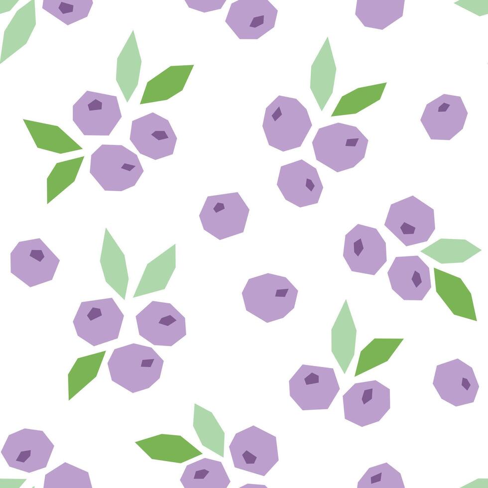 Blueberry abstract cartoon seamless pattern. Fruits, berry background isolated on white. Blueberry with leaf geometric print for fabric, paper, design. vector