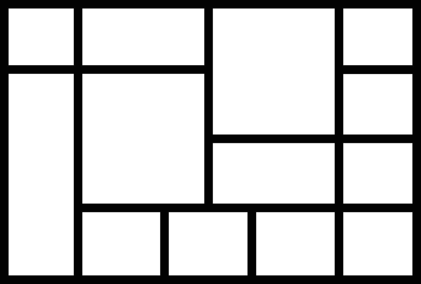 Mockup collage for photo or presentation compositions with template frame minimalist icon in line. Mood Board grid for apps or web. Photo album page isolated on vector