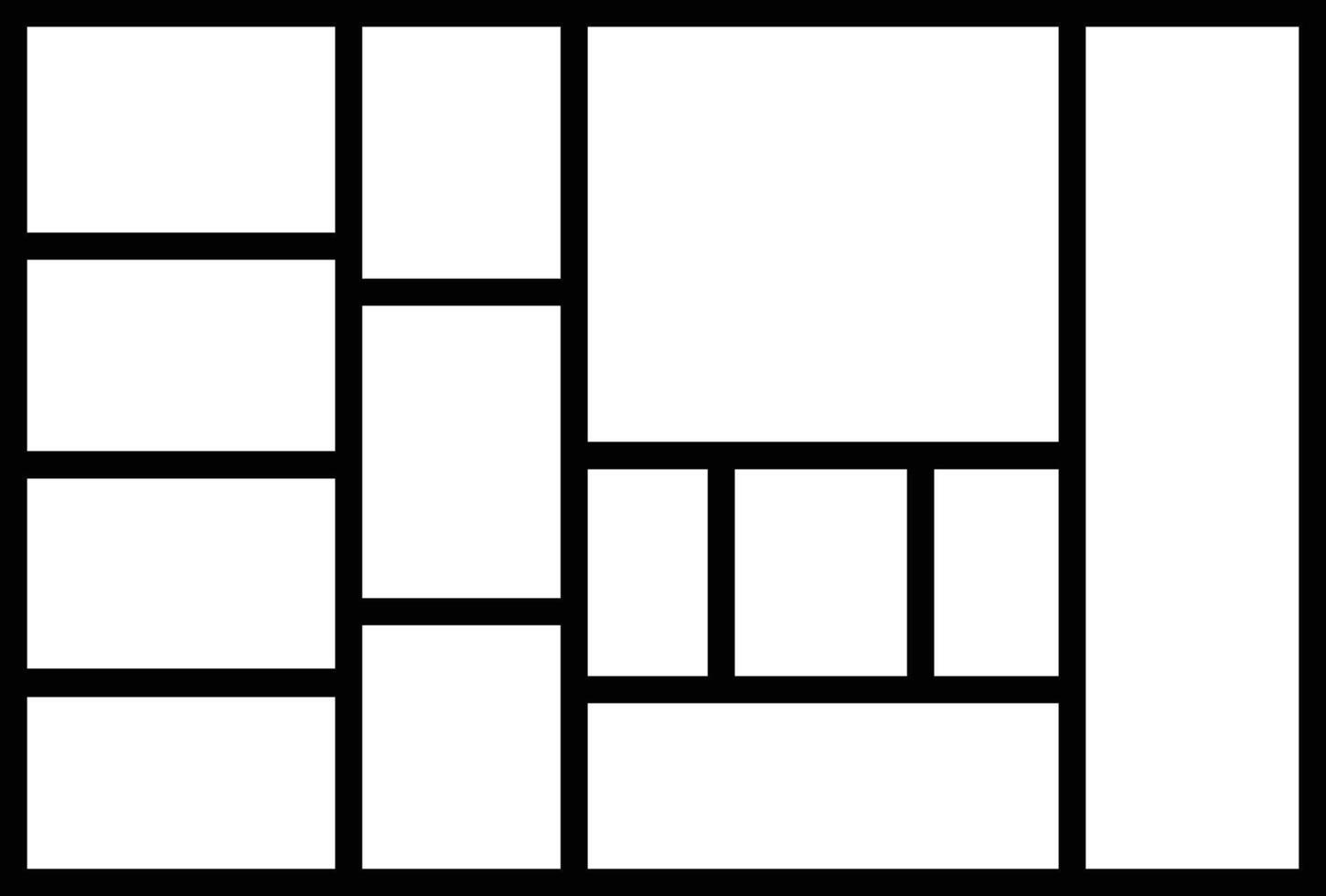 Mockup collage for photo or presentation compositions with template frame minimalist icon in line. Mood Board grid for apps or web. Photo album page isolated on vector