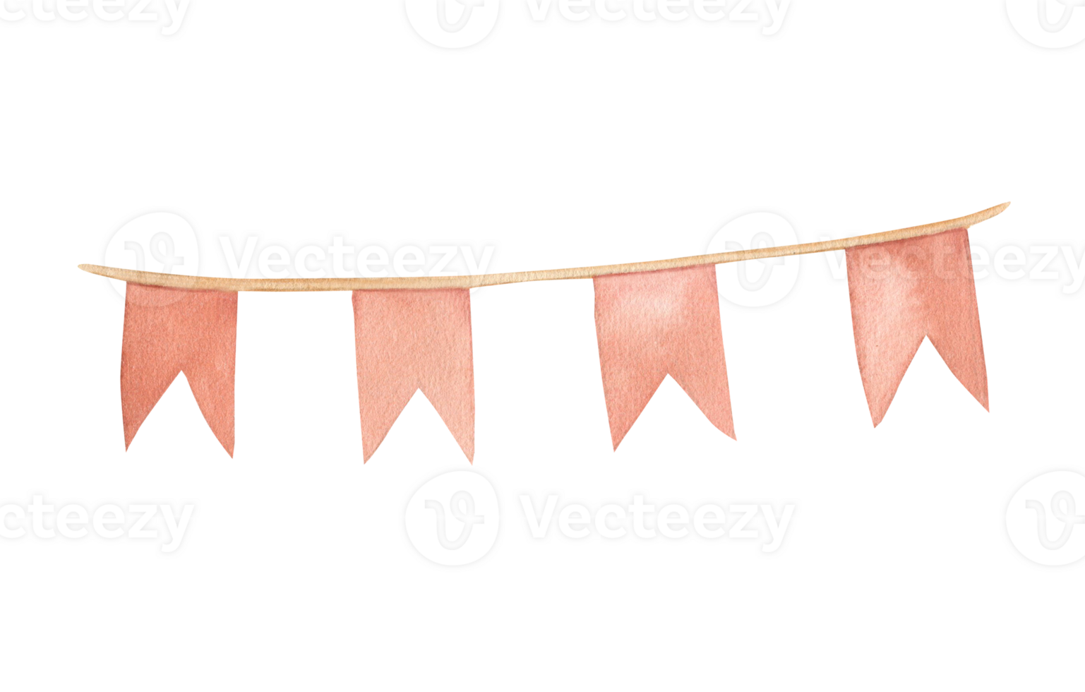 Watercolor illustration of a waving garland of flags in red. Long medieval flag, isolated. Hand drawn, sketch png