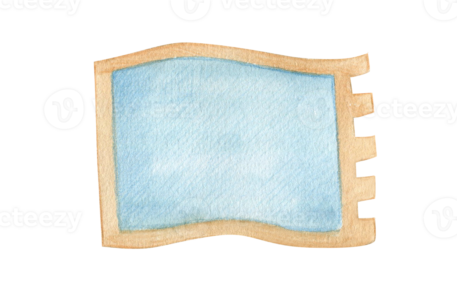 Watercolor illustration of a waving flag in blue. Long medieval flag, isolated. Hand drawn, sketch png