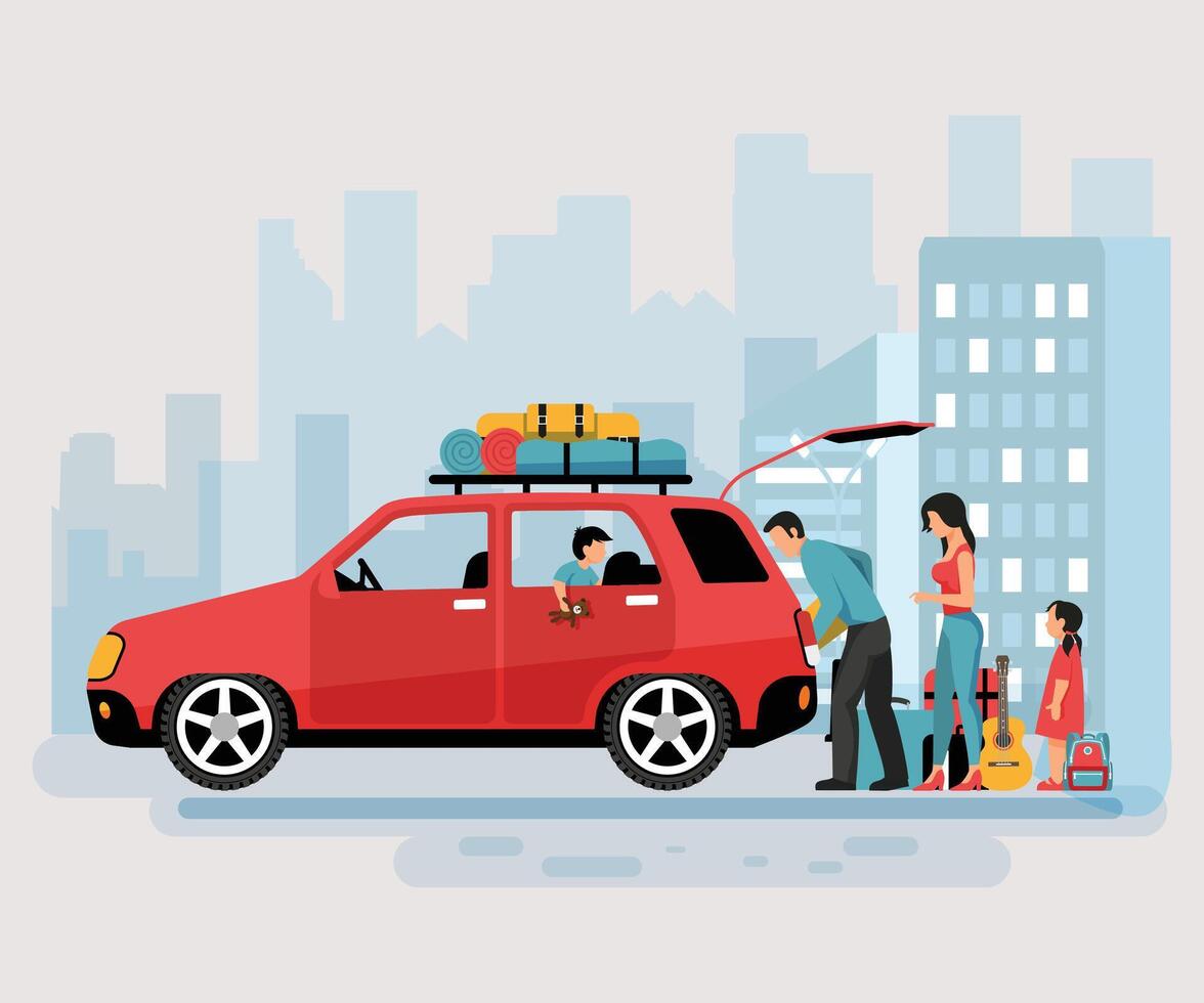 family travel car poster vector